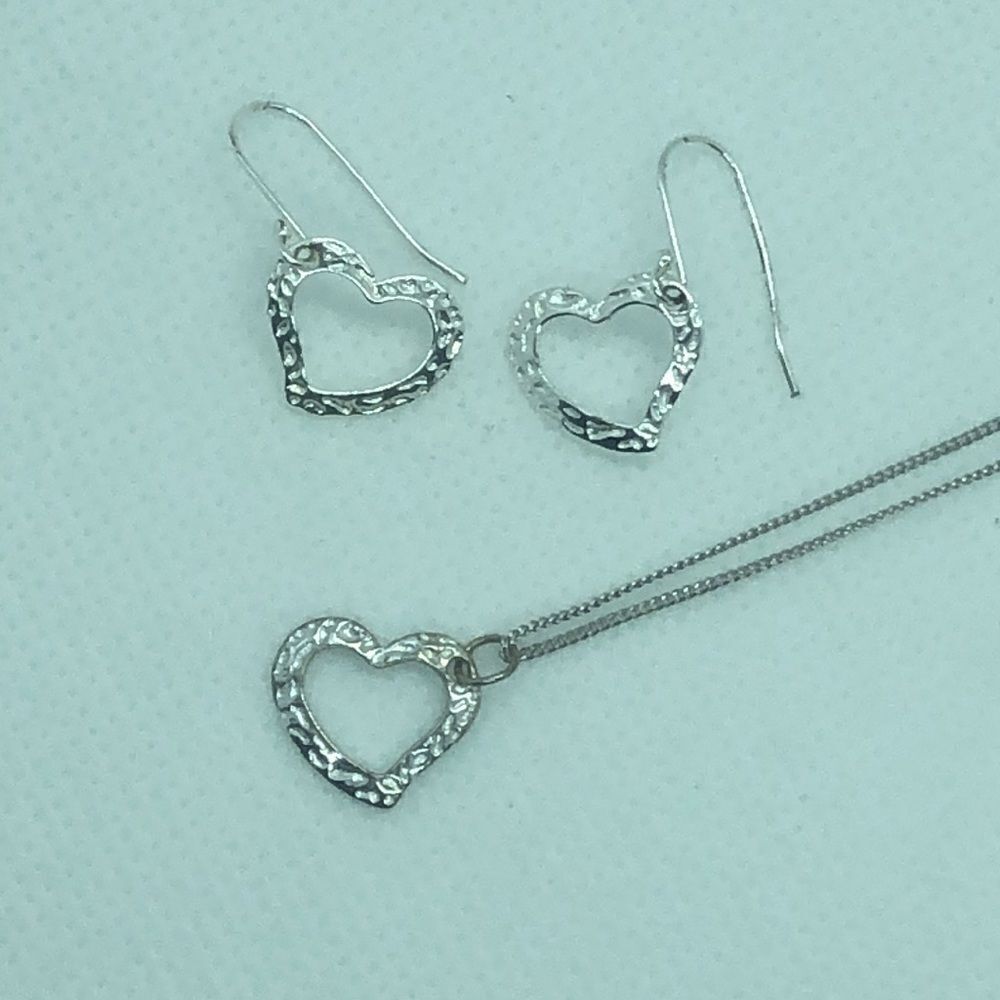 💛 Sterling Silver Open Heart Earrings & Necklace